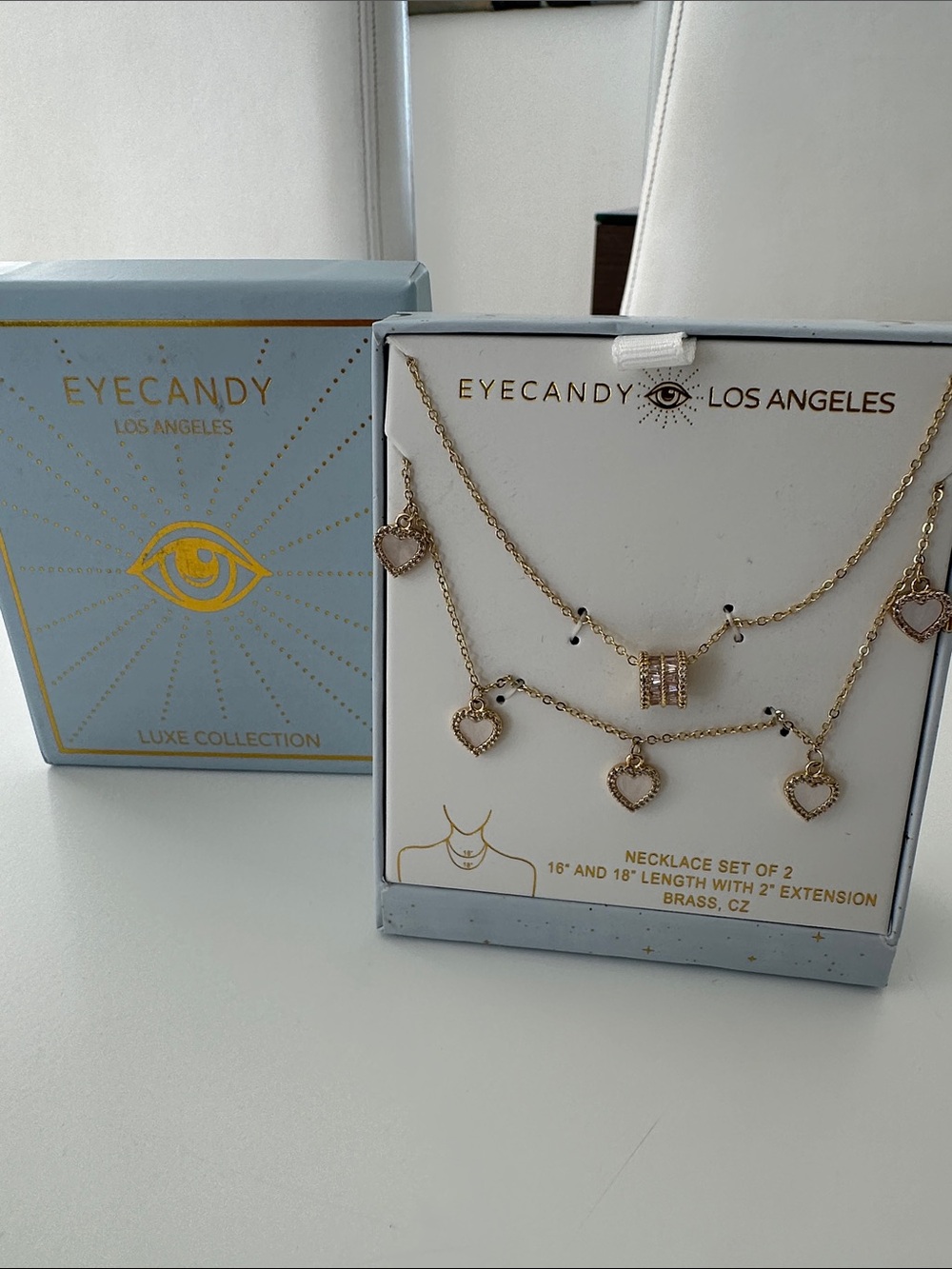 EYECANDY Los Angeles Gold Layered Heart Necklace Set - Double Strand